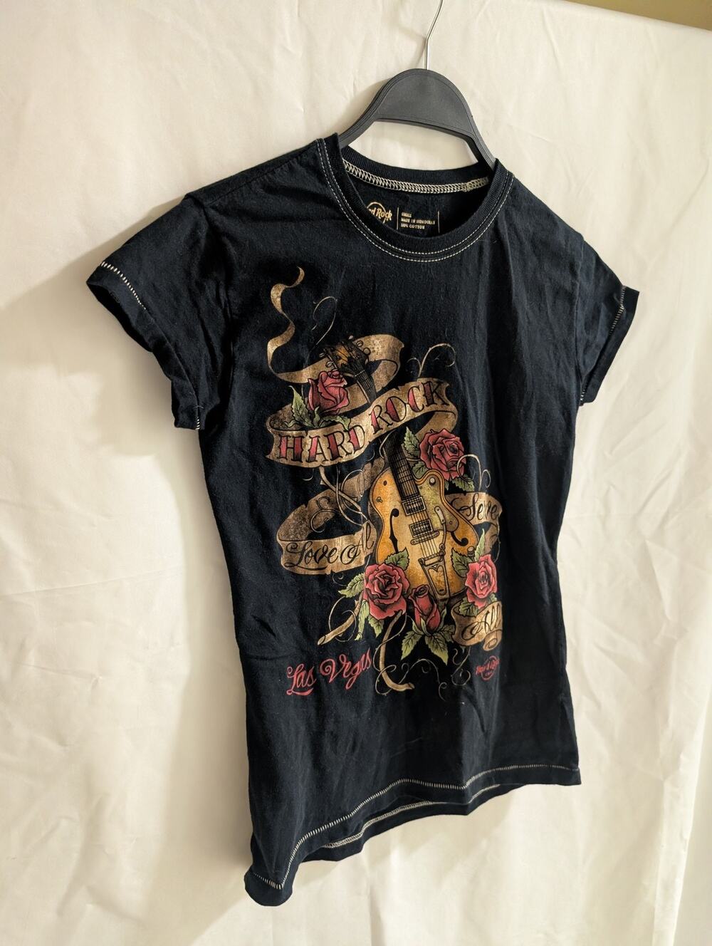 Hard Rock Cafe Las Vegas Women's Small Black Graphic T-Shirt 100% Cotton